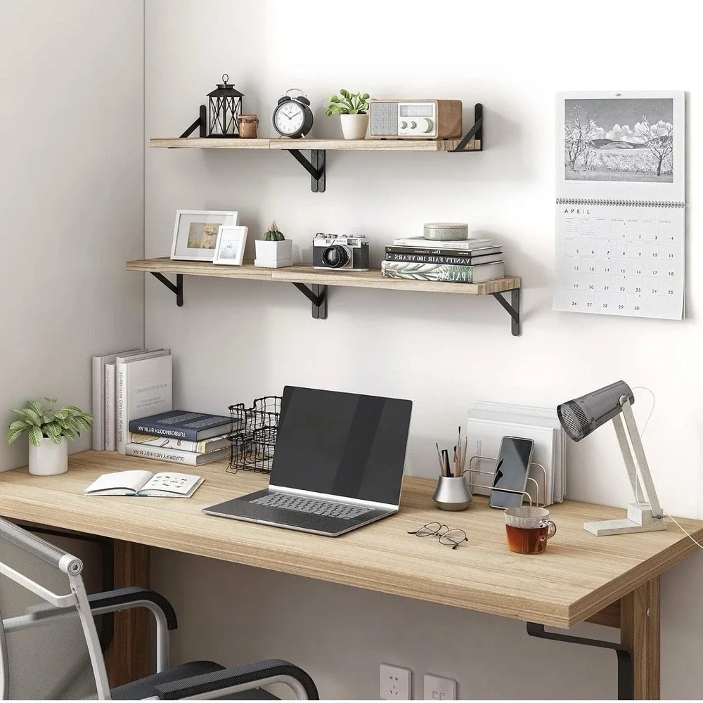 Floating Wall 4- Shelves Rustic Space Saving Multi-Functional Storage Decor